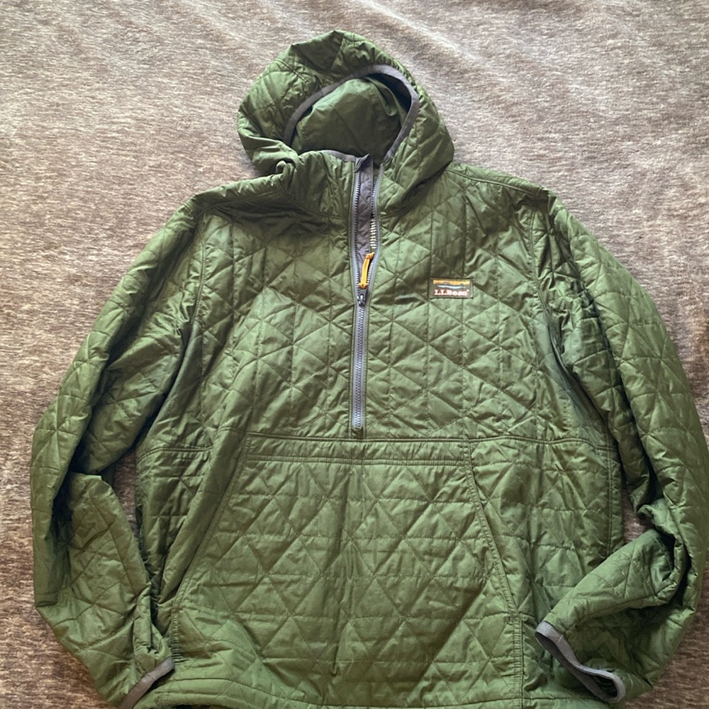 LL Bean quilted hooded anorak in green size large